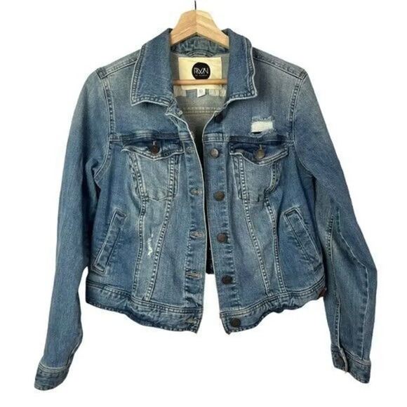 RWN by Rawan Distressed Button Down Denim Jacket XL - Picture 1 of 5
